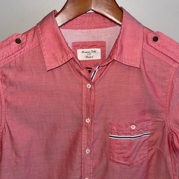 MASSIMO DUTTI | 100% Cotton Short Sleeve Military Button Down Shirt- sz S/M - Picture 3 of 10